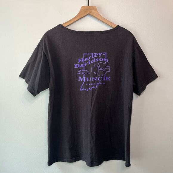 Harley Davidson Women's Floral Print Muncie IN Short Sleeve Top Size Medium - Picture 4 of 5